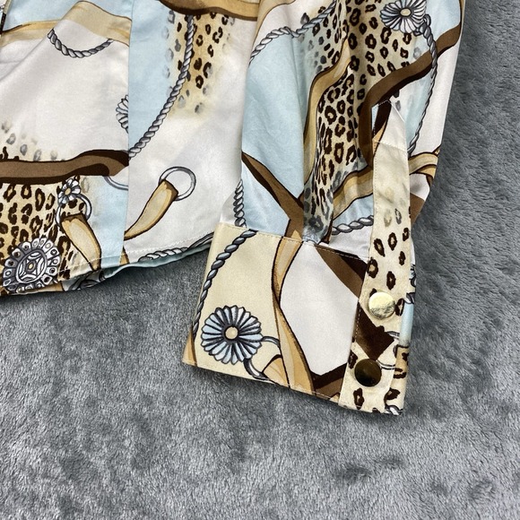 Vtg Y2K Cache Shirt Womens 10 Silk Satin Chain Equestrian Mob Wife Gold Snaps - Picture 2 of 14